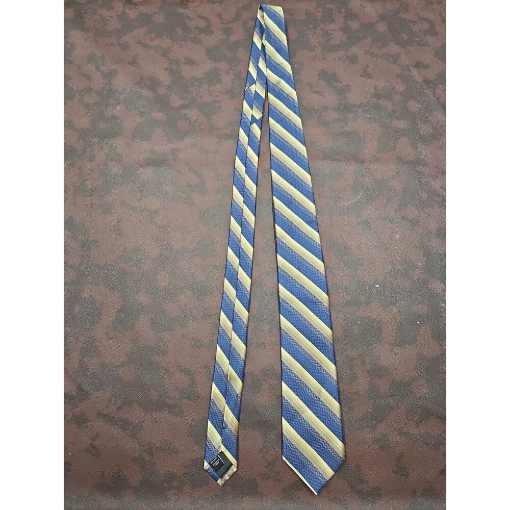 Pronto Uomo 100% Silk Tie Yellow Blue Repp Striped Career Suit Prom Neck Necktie